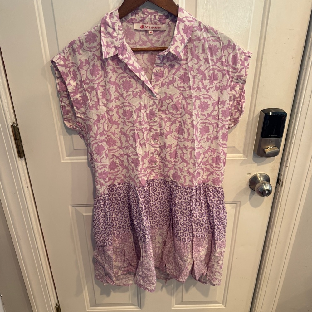 Ros Garden Pauline Lilac Morgana Dress Short Sleeve Button Front - Picture 2 of 6